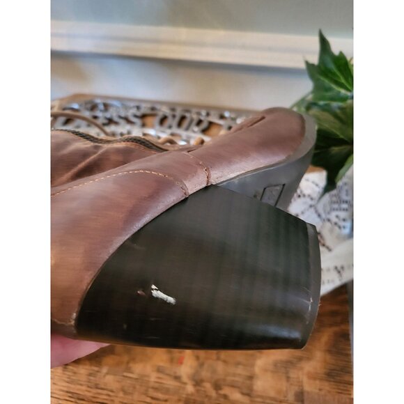 Dolce Brown Lace Up Granny Boot Side Zip 7 3.25 in Heel Boho Western Cottage - Picture 6 of 7